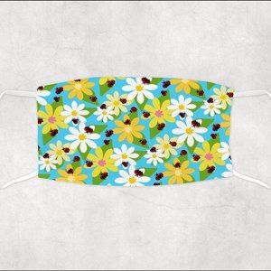 Girls Yellow Sunflower Blue Lady Bug Design Soft Lightweight Custom Face Mask